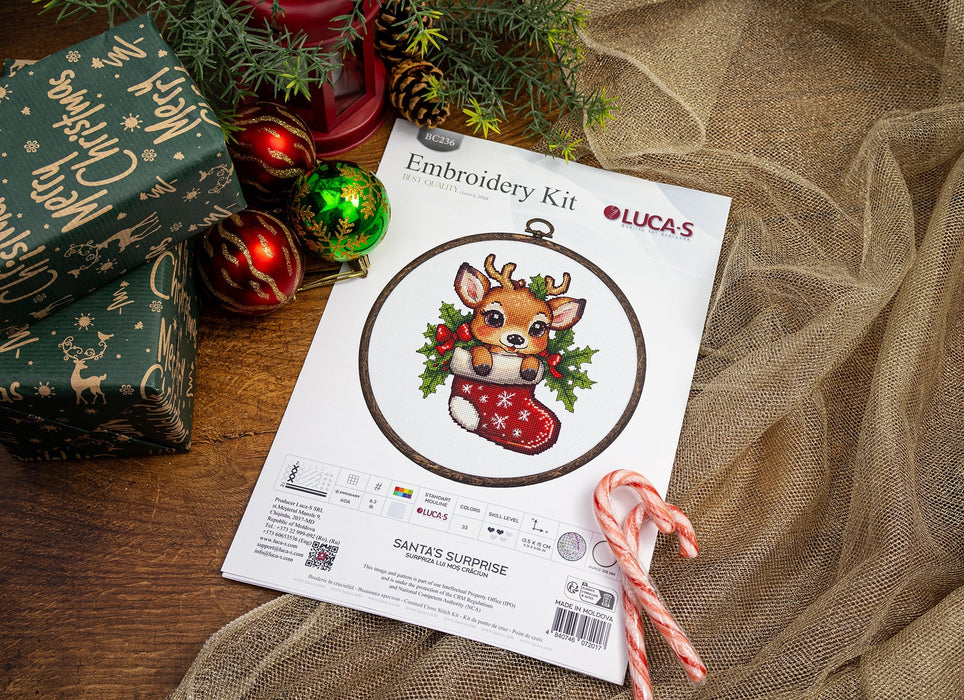 Cross Stitch Kit with Hoop Included Luca-S - Santa's Surprise, BC236