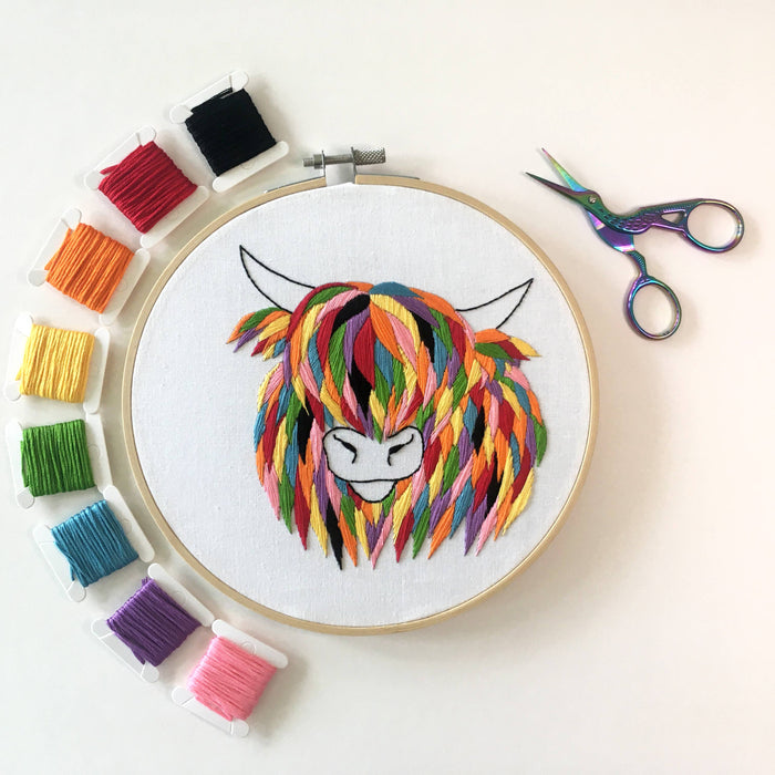 Highland Cow Embroidery Kit: Boxed kit with hoop