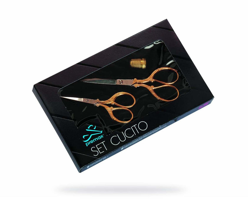 3 Pcs. Sewing Scissors Set Gold Handles In Gift Box PreMax Scissors - HobbyJobby