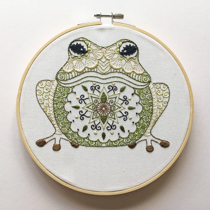 Frog Embroidery Kit: Boxed kit with hoop