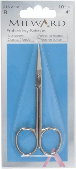 Milward Fine Curved Embroidery Scissors, Multi-Colour, 10 cm