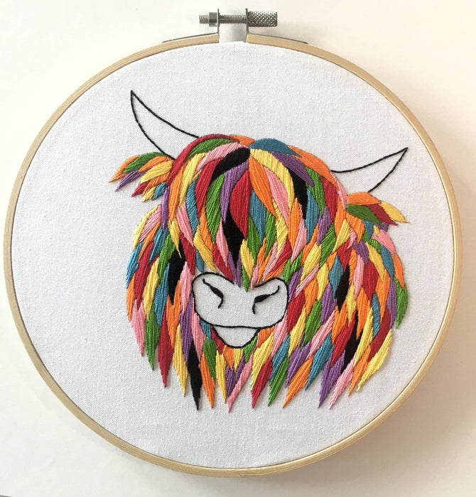 Highland Cow Embroidery Kit: Boxed kit with hoop