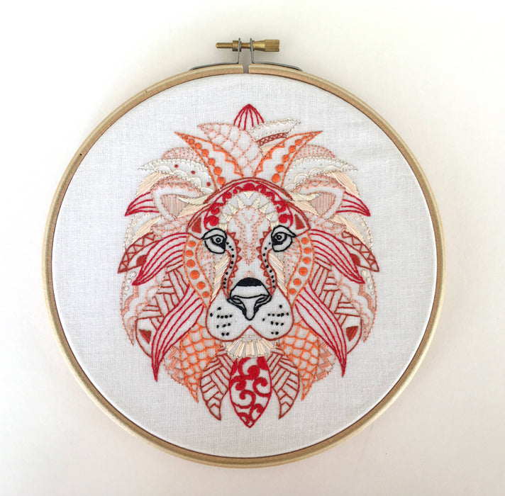 Lion Embroidery Kit: Boxed kit with hoop