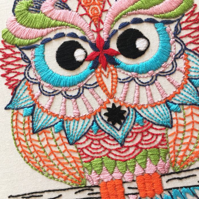 Owl Embroidery Kit: Boxed kit with hoop