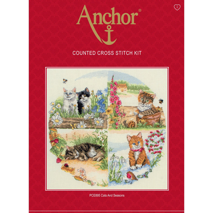 Anchor Cross Stitch Kit - Cats and Seasons, PCE895 Cross Stitch Kits - HobbyJobby