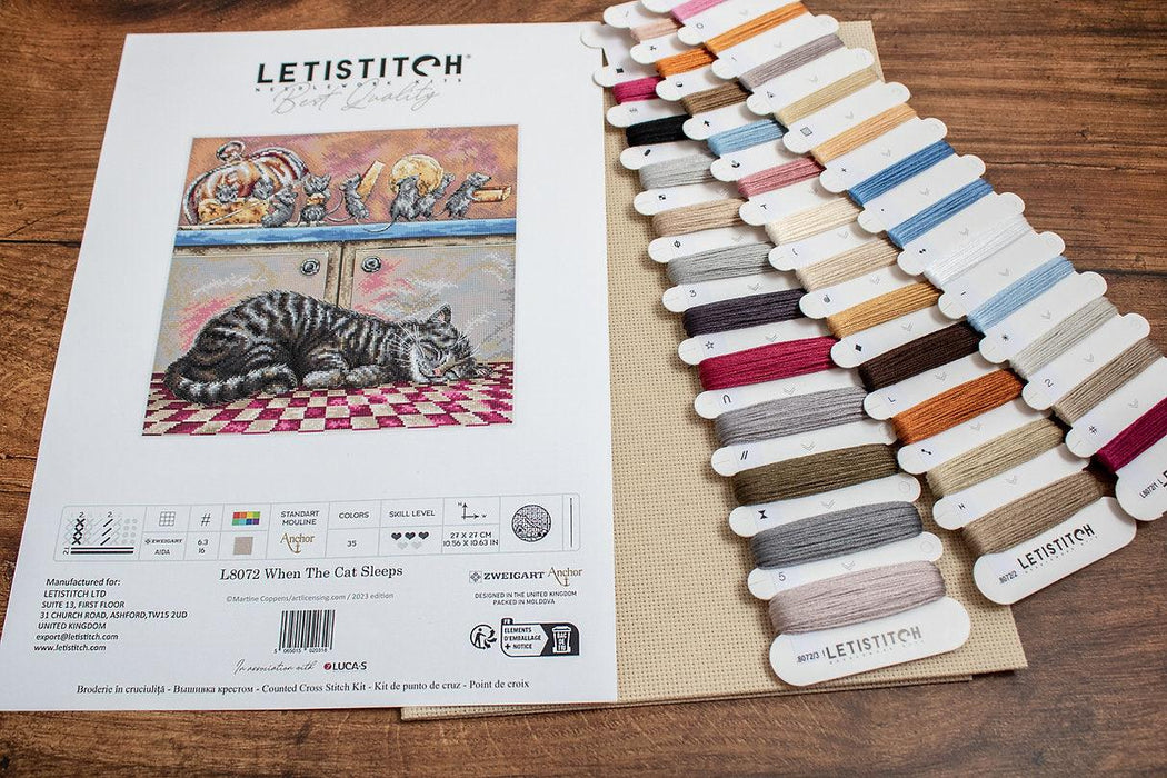 Cross Stitch Kit LetiStitch - When The Cat Sleeps, L8072 Cross Stitch Kits - HobbyJobby