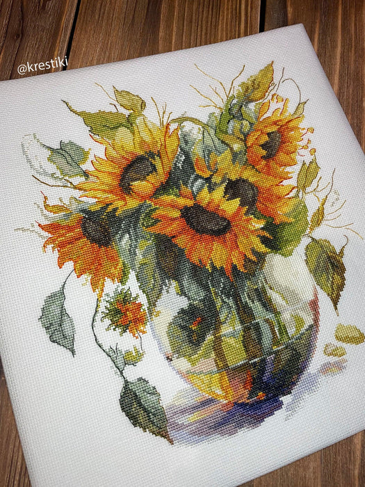 Cross Stitch Kit Luca-S - B7025, Vase with Sunflower Luca-S Cross Stitch Kits - HobbyJobby