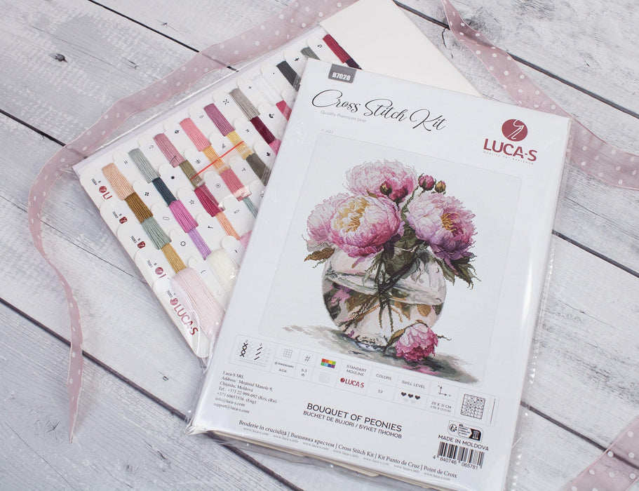 Cross Stitch Kit Luca-S - Bouquet of Peonies Cross Stitch Kits - HobbyJobby