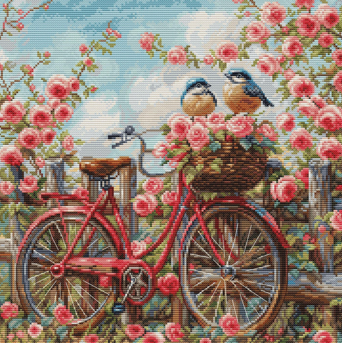 Cross Stitch Kit Luca-S Gold - Bicycle with Roses , BU5061 Luca-S Cross Stitch Kits - HobbyJobby