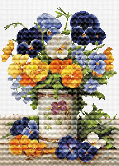 Cross Stitch Kit Luca-S - Pansies Bouquet, B7035 Luca-S Cross Stitch Kits - HobbyJobby