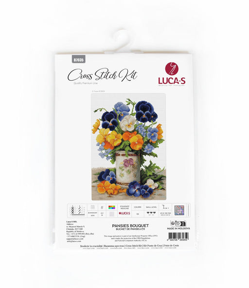 Cross Stitch Kit Luca-S - Pansies Bouquet, B7035 Luca-S Cross Stitch Kits - HobbyJobby