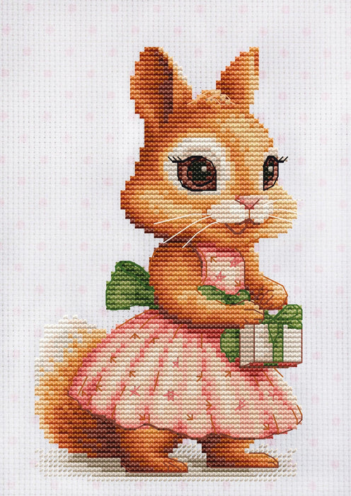 Cross Stitch Kit Luca-S - The Squirrel's Gift, B1414 Luca-S Cross Stitch Kits - HobbyJobby