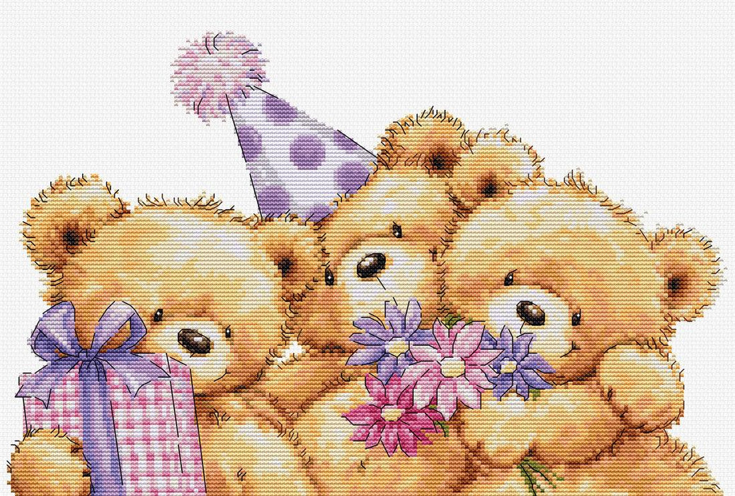 Cross Stitch Kit Luca-S - Three Party Bears, B1411 Luca-S Cross Stitch Kits - HobbyJobby