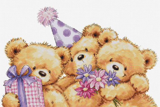 Cross Stitch Kit Luca-S - Three Party Bears, B1411 Luca-S Cross Stitch Kits - HobbyJobby