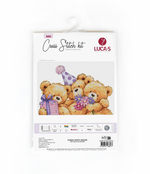 Cross Stitch Kit Luca-S - Three Party Bears, B1411 Luca-S Cross Stitch Kits - HobbyJobby