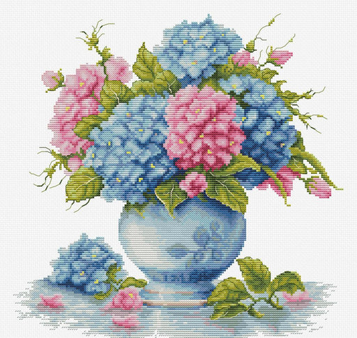 Cross Stitch Kit Luca-S -Vase with Hydrangea, B7033 Luca-S Cross Stitch Kits - HobbyJobby