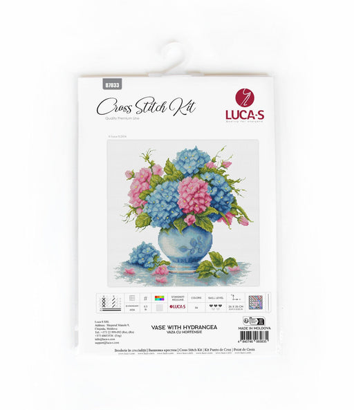 Cross Stitch Kit Luca-S -Vase with Hydrangea, B7033 Luca-S Cross Stitch Kits - HobbyJobby