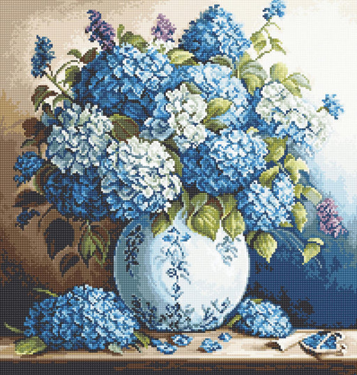 Cross Stitch Kit Luca-S - Vase with Hydrangeas, B700 Cross Stitch Kits - HobbyJobby