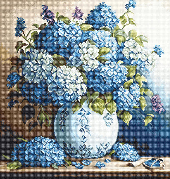 Cross Stitch Kit Luca-S - Vase with Hydrangeas, B700 Cross Stitch Kits - HobbyJobby