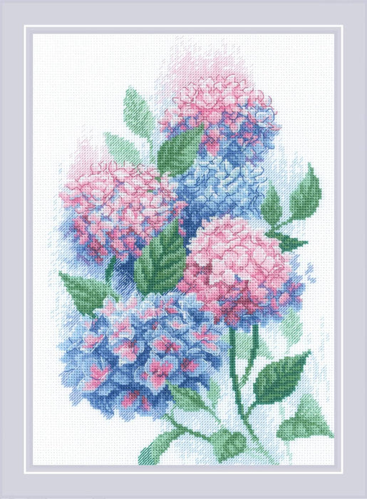 Cross Stitch Kit Riolis - 2139, Graceful Hydrangeas Cross Stitch Kits - HobbyJobby