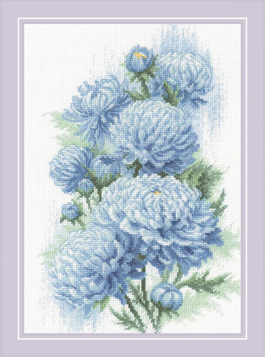 Cross Stitch Kit Riolis - 2140, Delicate Chrysanthemums Cross Stitch Kits - HobbyJobby