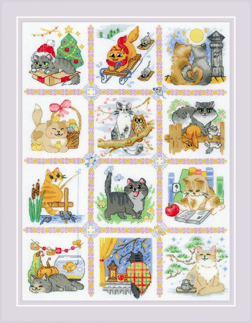 Cross Stitch Kit Riolis - R2136, Cat Calendar Cross Stitch Kits - HobbyJobby