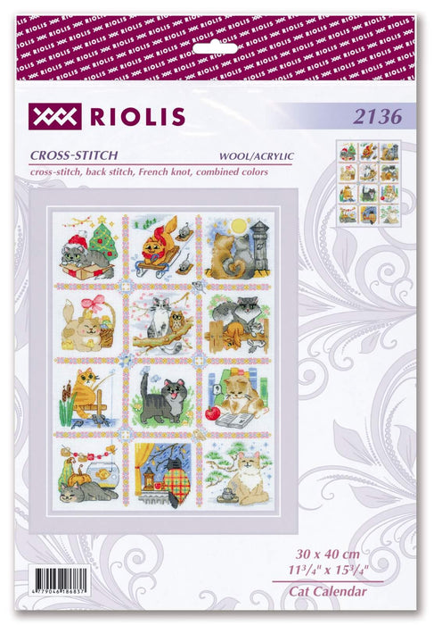 Cross Stitch Kit Riolis - R2136, Cat Calendar Cross Stitch Kits - HobbyJobby