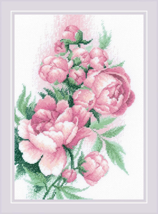 Cross Stitch Kit Riolis - R2138, Lush Peonies Cross Stitch Kits - HobbyJobby