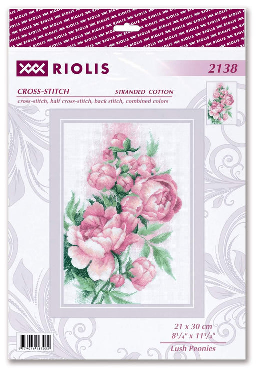 Cross Stitch Kit Riolis - R2138, Lush Peonies Cross Stitch Kits - HobbyJobby