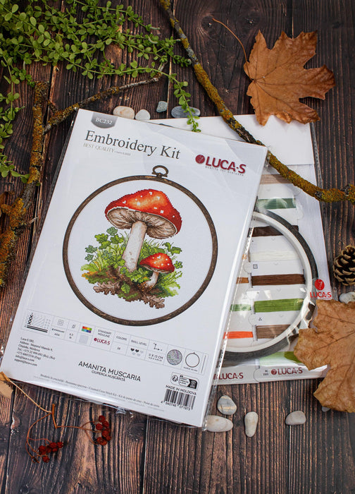 Cross Stitch Kit with Hoop Included Luca-S - Amanita Muscaria, BC232 Luca-S Cross Stitch Kits - HobbyJobby