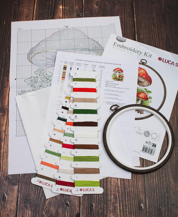 Cross Stitch Kit with Hoop Included Luca-S - Amanita Muscaria, BC232 Luca-S Cross Stitch Kits - HobbyJobby