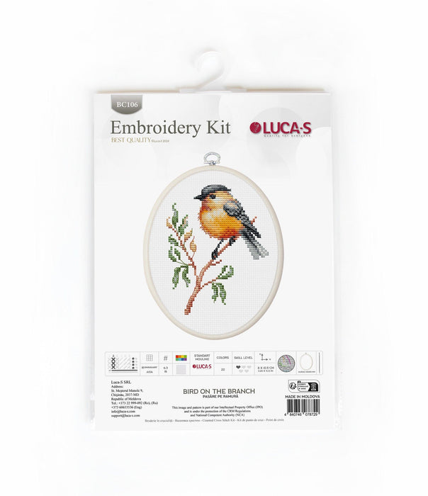 Cross Stitch Kit with Hoop Included Luca-S - Bird On The Branch, BC106 Luca-S Cross Stitch Kits - HobbyJobby