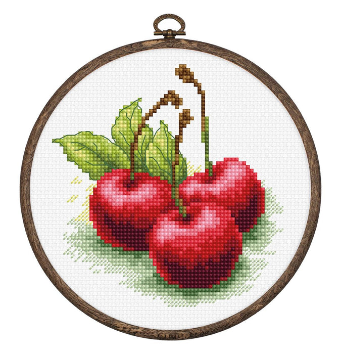 Cross Stitch Kit with Hoop Included Luca-S - Cherries, BC103 Luca-S Cross Stitch Kits - HobbyJobby