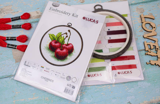 Cross Stitch Kit with Hoop Included Luca-S - Cherries, BC103 Luca-S Cross Stitch Kits - HobbyJobby