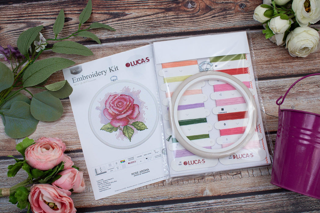 Cross Stitch Kit with Hoop Included Luca-S - Rose Aroma, BC105 Luca-S Cross Stitch Kits - HobbyJobby