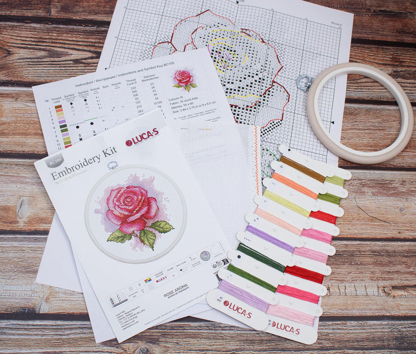 Cross Stitch Kit with Hoop Included Luca-S - Rose Aroma, BC105 Luca-S Cross Stitch Kits - HobbyJobby