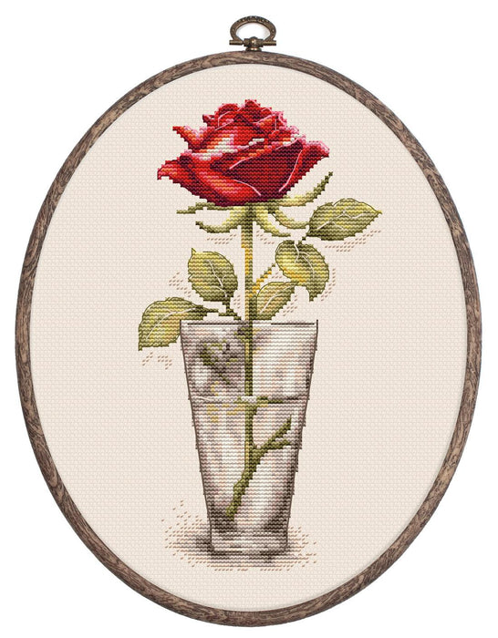 Cross Stitch Kit with Hoop Included Luca-S - Rose “Mister Lincoln”, BC235 Luca-S Cross Stitch Kits - HobbyJobby