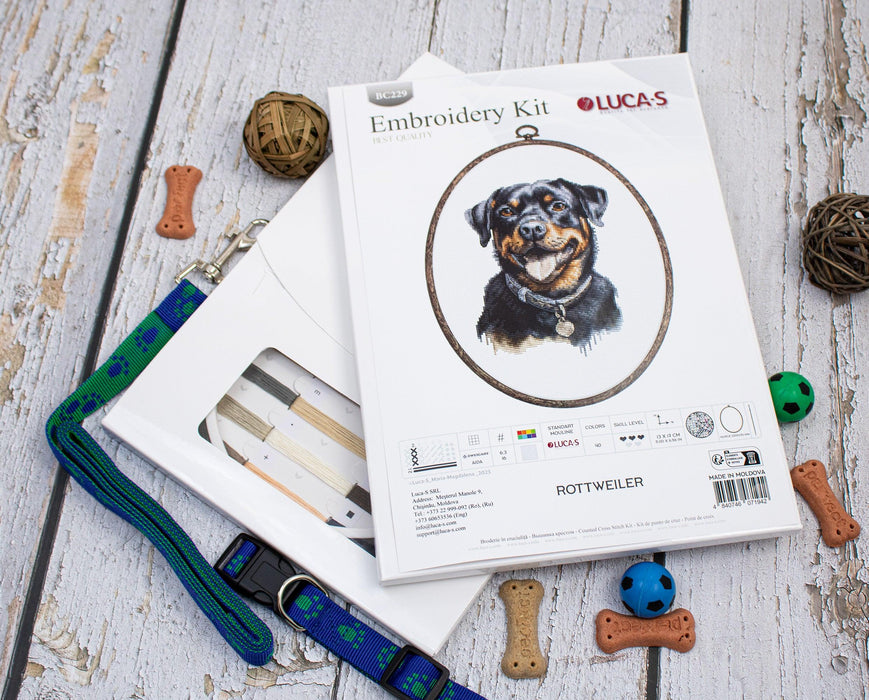 Cross Stitch Kit with Hoop Included Luca-S - Rottweiler, BC229 Luca-S Cross Stitch Kits - HobbyJobby