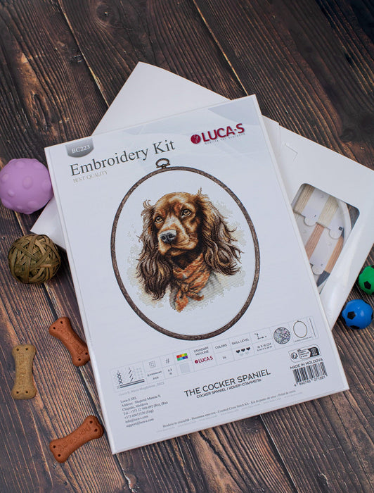 Cross Stitch Kit with Hoop Included Luca-S - The Cocker Spaniel, BC223 Cross Stitch Kits - HobbyJobby