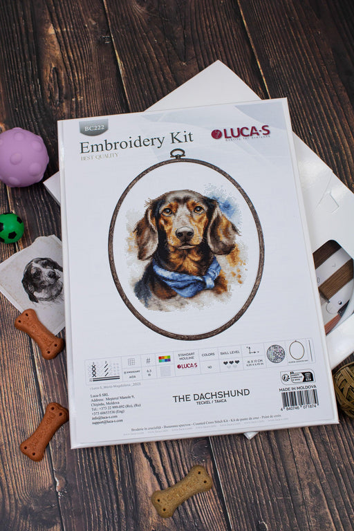 Cross Stitch Kit with Hoop Included Luca-S - The Dachshund, BC222 Cross Stitch Kits - HobbyJobby