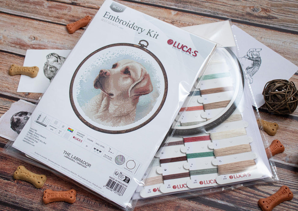 Cross Stitch Kit with Hoop Included Luca-S - The Labrador, BC211 Cross Stitch Kits - HobbyJobby