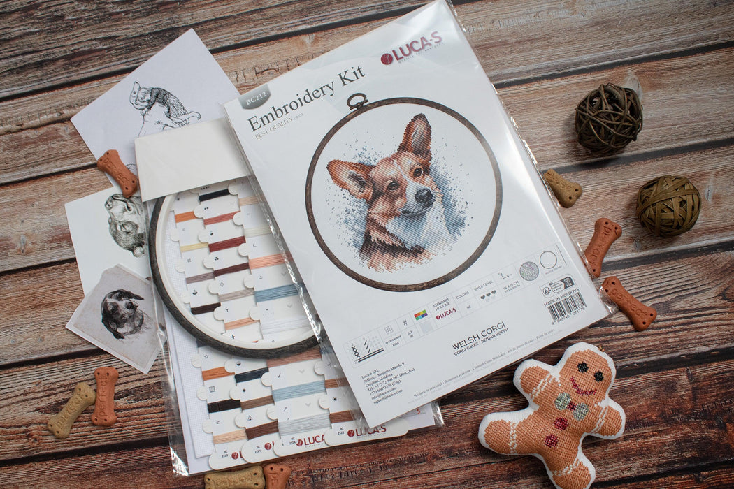 Cross Stitch Kit with Hoop Included Luca-S - Welsh Corgi, BC212 Cross Stitch Kits - HobbyJobby