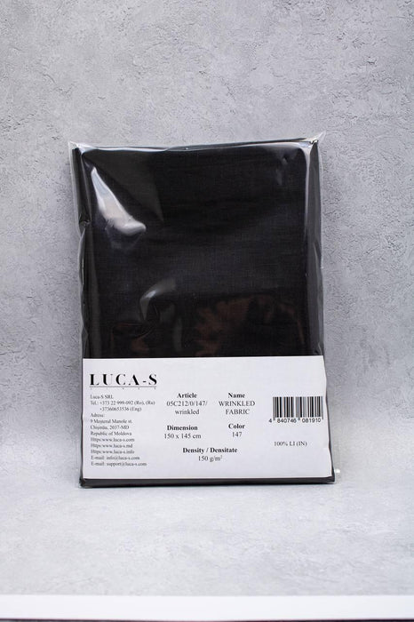 Luca-S Natural Pure 100% Linen Wrinkled Fabric Black Color Luca-S Linen Fabrics - HobbyJobby