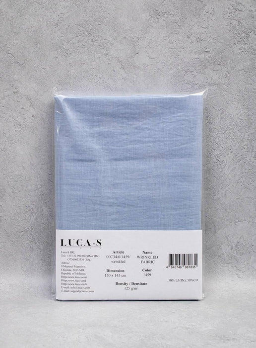 Luca-S Natural Pure Linen Wrinkled Fabric Light Blue Color Luca-S Linen Fabrics - HobbyJobby