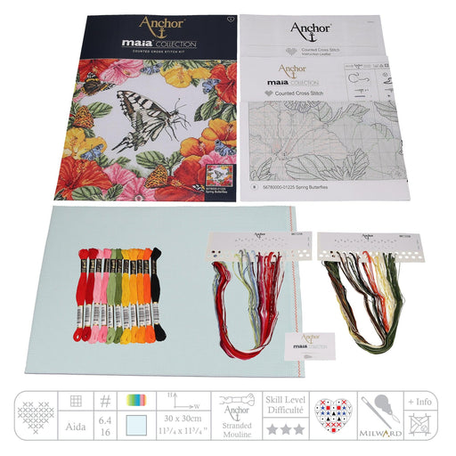 Maia Cross Stitch Kit - 1225, Spring Butterflies Cross Stitch Kits - HobbyJobby