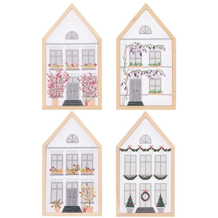 RICO Embroidery Kit Counted Cross Stitch, Houses 4 Seasons, medium Rico Cross Stitch Kits - HobbyJobby