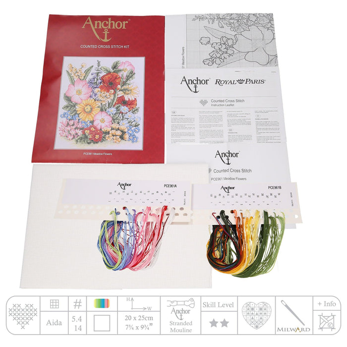 Anchor Cross Stitch Kit - Meadow Flowers Cross Stitch Kits - HobbyJobby