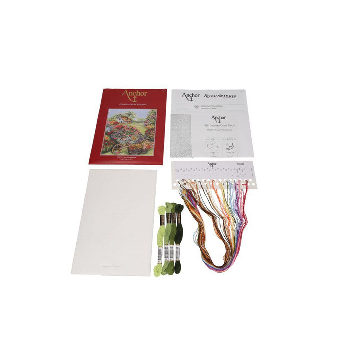 Cross Stitch Kit Anchor - Floral Wheelbarrow Cross Stitch Kits - HobbyJobby