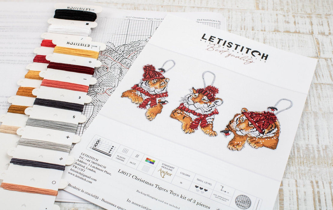 Cross Stitch Kit LetiStitch - Christmas Tigers Toys kit of 3 pieces - HobbyJobby