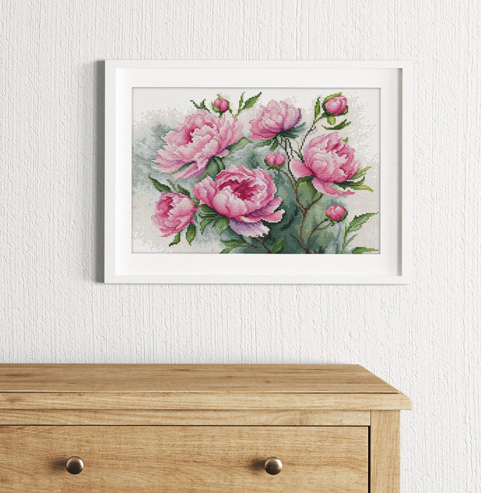 Cross Stitch Kit Luca-S - B7019, The Charm of Peonies Cross Stitch Kits - HobbyJobby